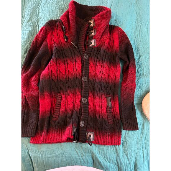 Vercini Black Cable Knit & Faux Fur Collared Cardigan Men's Size 2XL Pockets - Picture 1 of 11